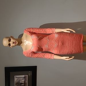 Intimately Free People coral lace with cream underlay bodycon dress size XS
